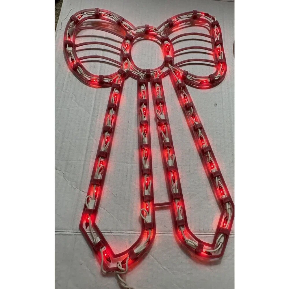 Vintage Christmas Lighted Bow Decorations Red Lights Set of 3 Large 30”